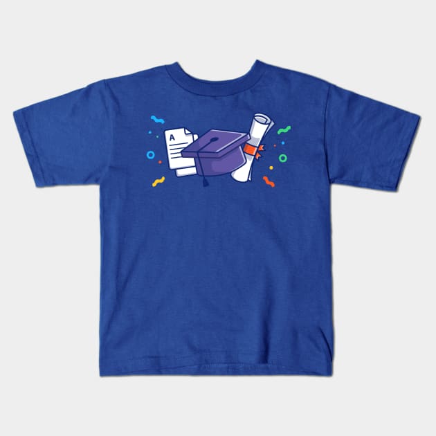 Score Paper, Graduation Hat And Bachelor Certificates Cartoon Kids T-Shirt by Catalyst Labs